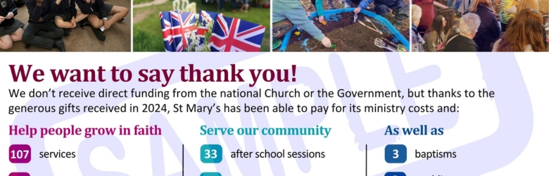 Thank you poster for parishes showing impact of church activity and generosity